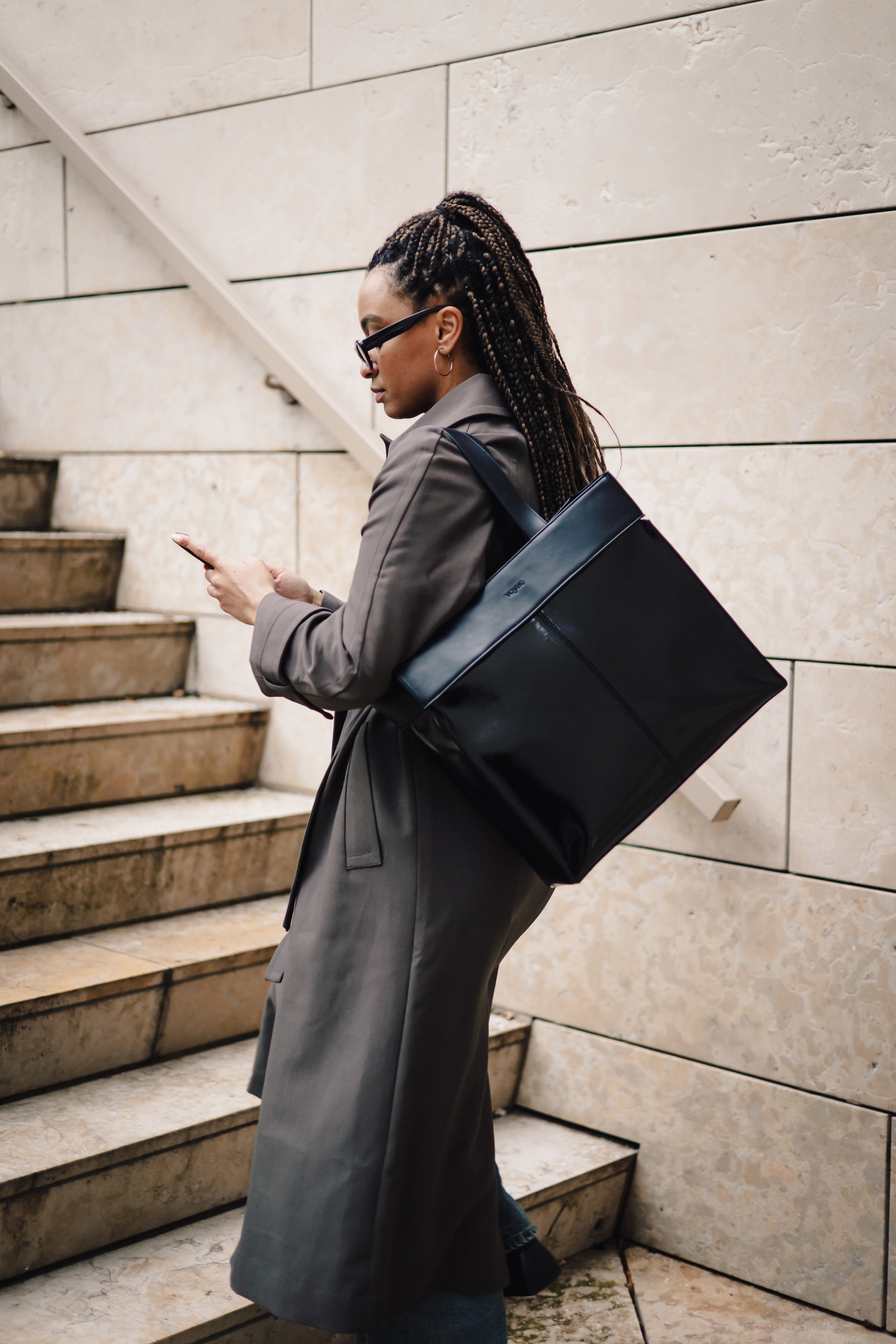 BCN bag bottom - Black vegan leather